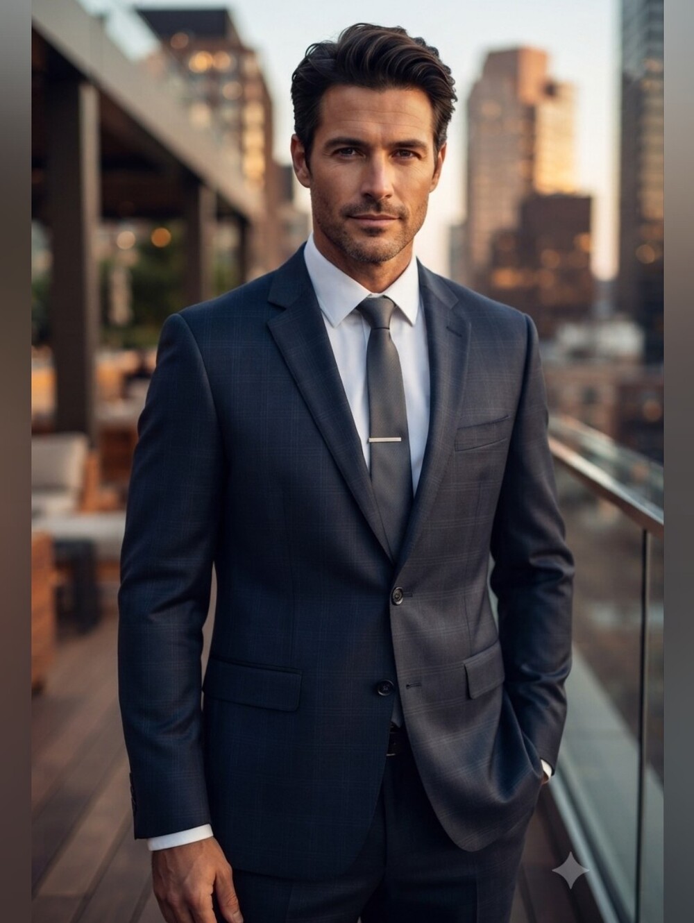 Michael Kors Men's Navy Blue Plaid Two-Button Suit Jacket Blazer Size 44R